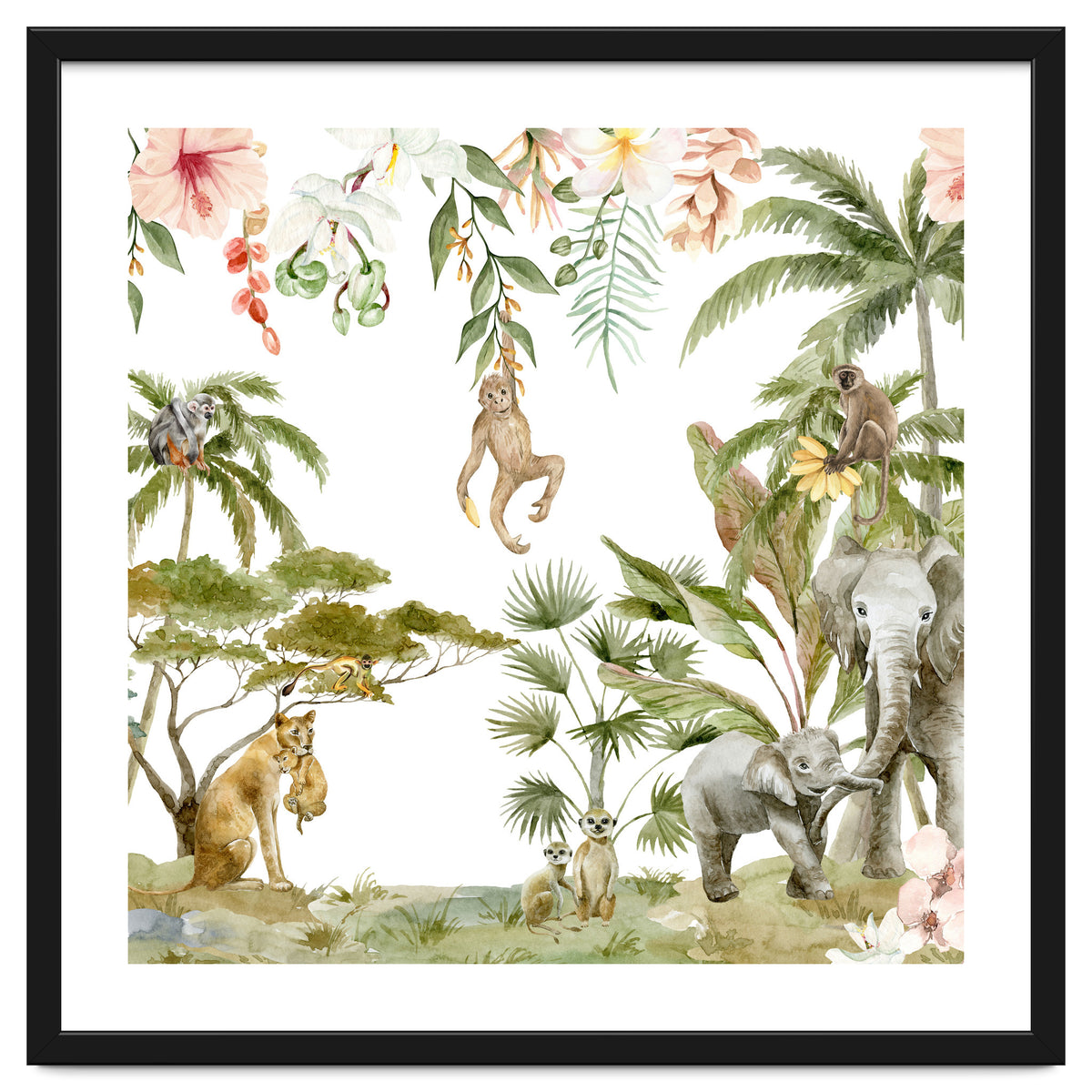 Watercolor Wild Animals Jungle