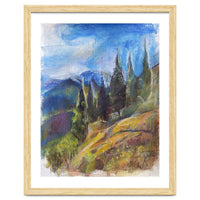 Pastel drawing of an Alpine Pine Forest
