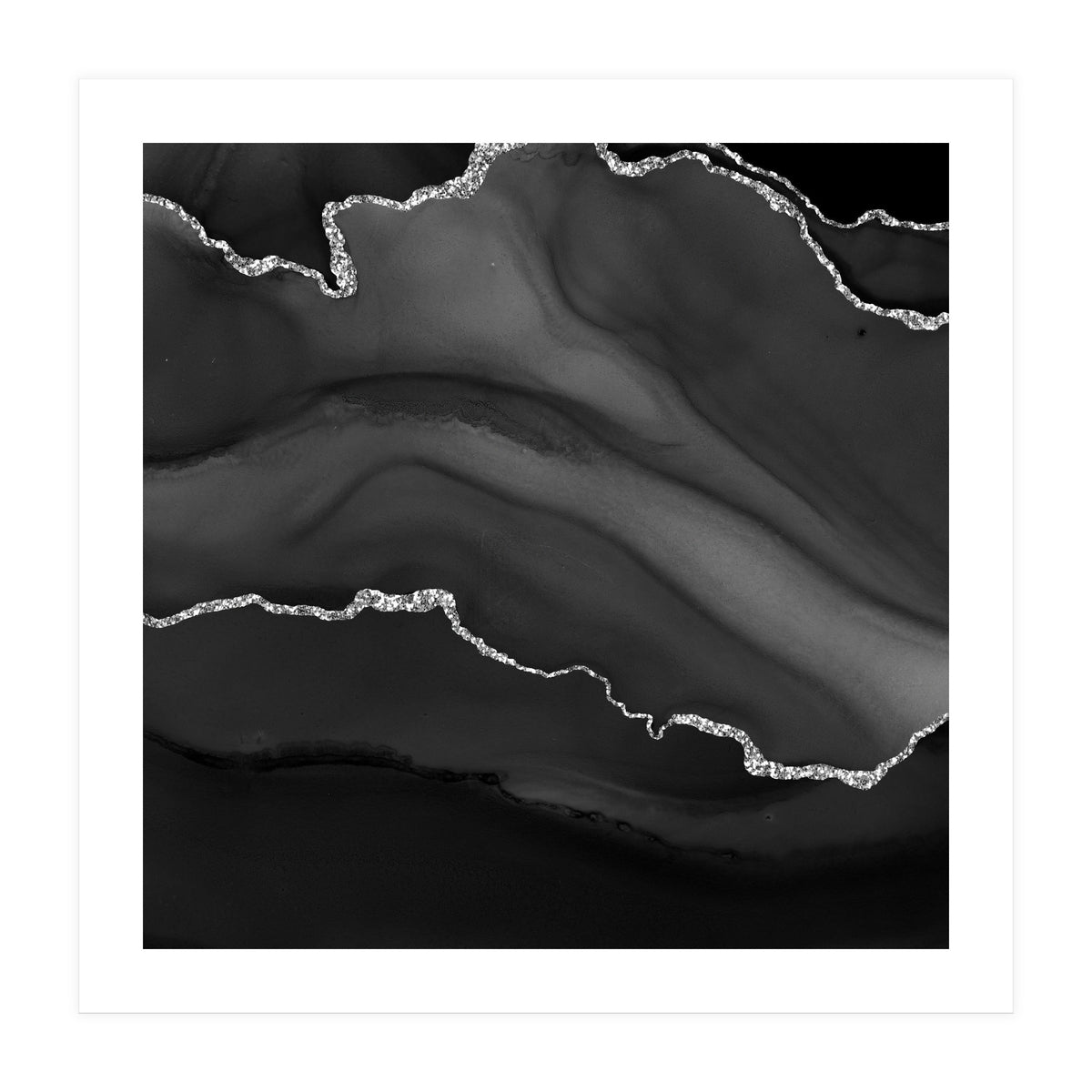 Black & Silver Agate Texture 01  (Print Only)
