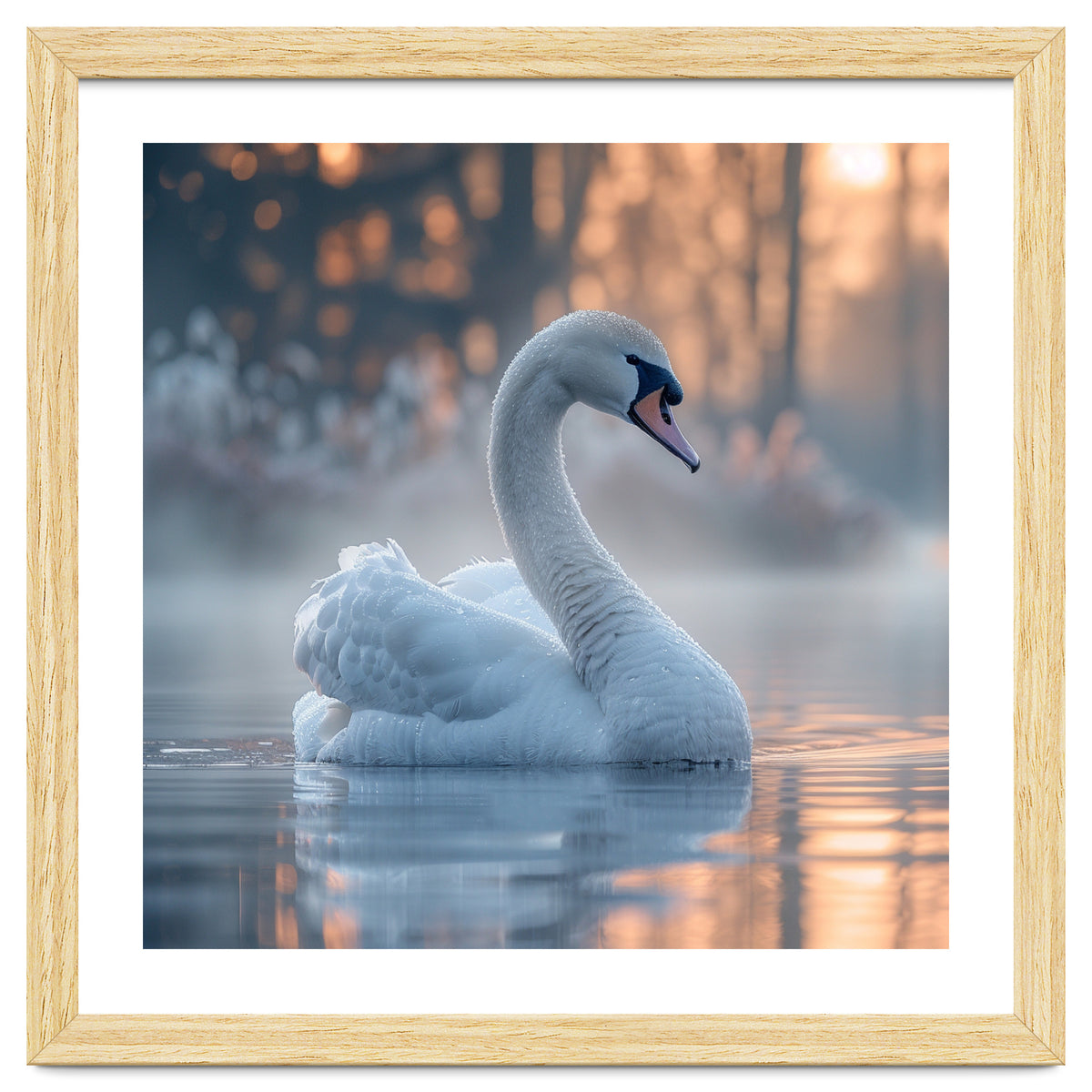 Serene White Swan Gliding On Misty Water