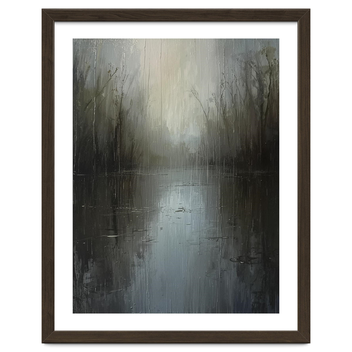 Ethereal Rainy Lake Forest Oil Painting