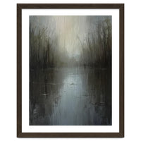 Ethereal Rainy Lake Forest Oil Painting