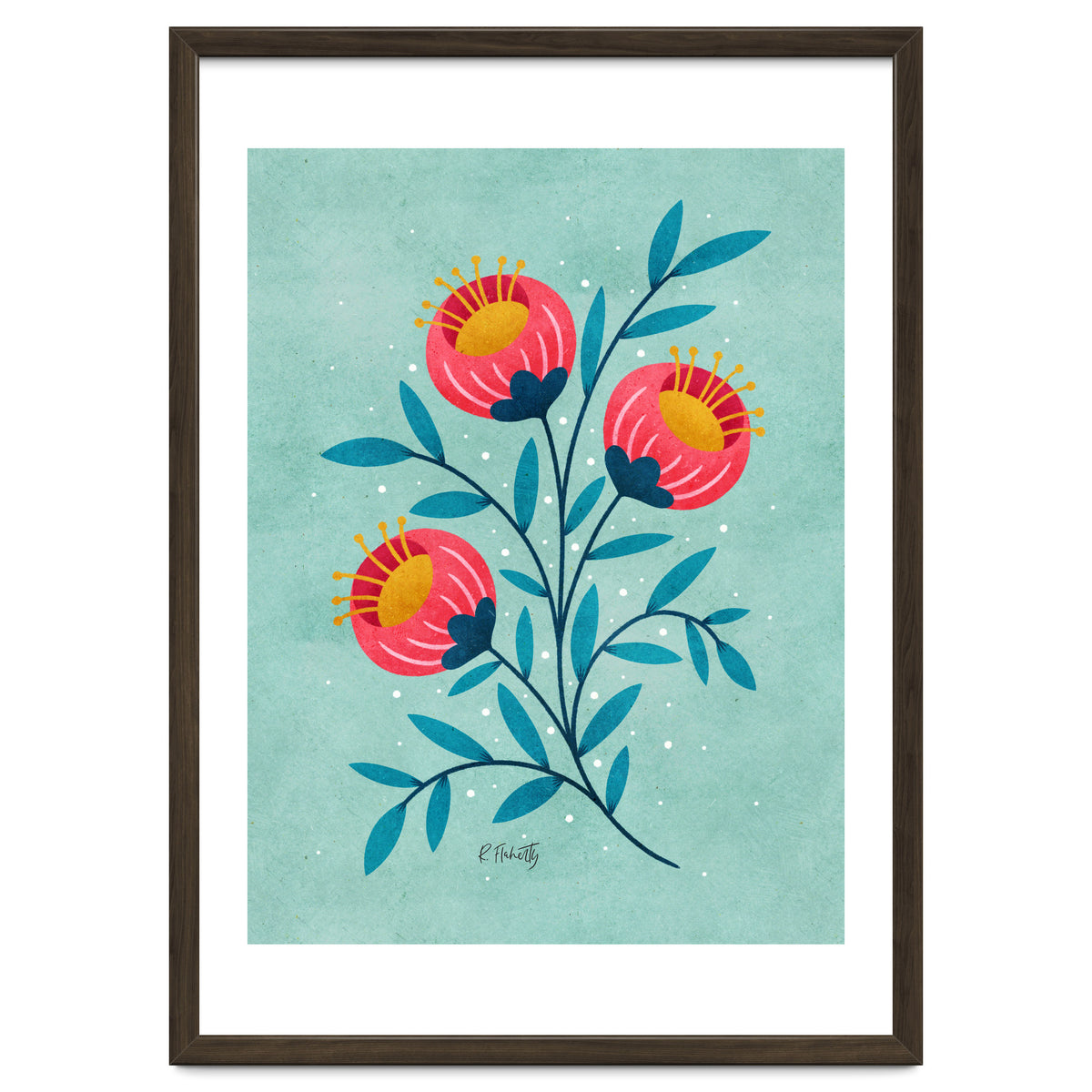 Teal And Coral Flowers