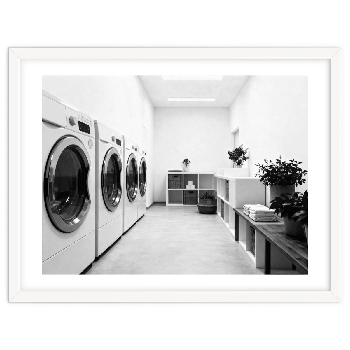 Minimalist Black and White Laundry Room Art, Washing Machine Photography