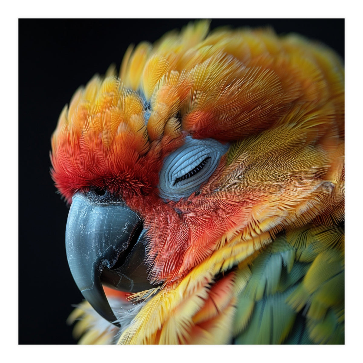 Close Up Of A Sleeping Sun Conure Parrot (Print Only)