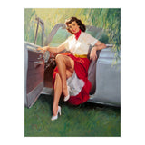 Sexy Pinup Woman Posing In Convertible Car (Print Only) thumbnail