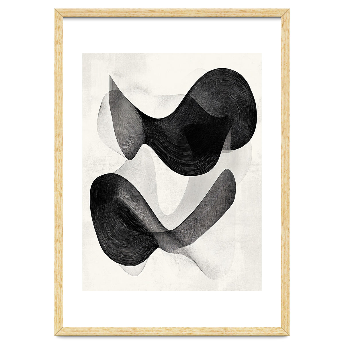 Abstract Black And White Flowing Organic Shapes With Texture