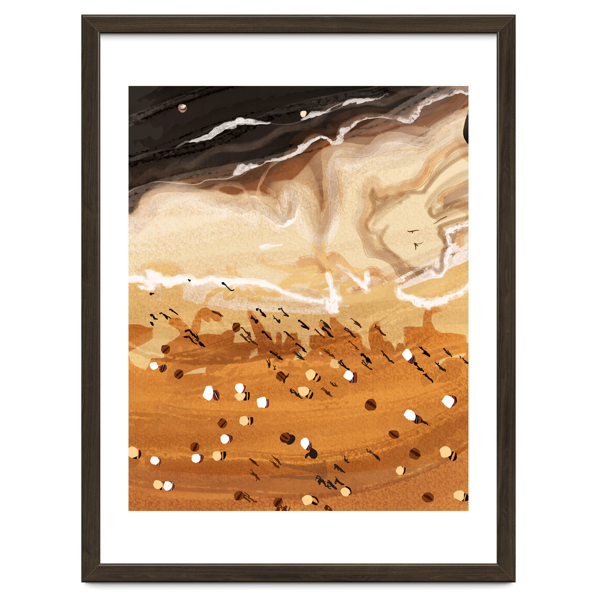 Coffee Beach, Ocean Sea Beachy Tropical Summer, Travel Painting Nature Landscape Waves People Sand