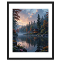Serene Lakeside Retreat in Autumn Forest