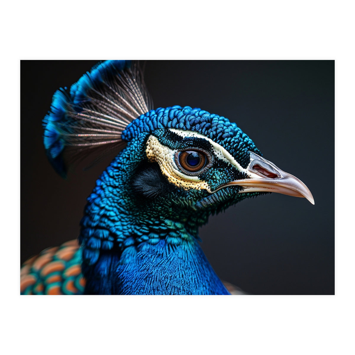 Close Up Peacock Head Blue Green Feather  (Print Only)