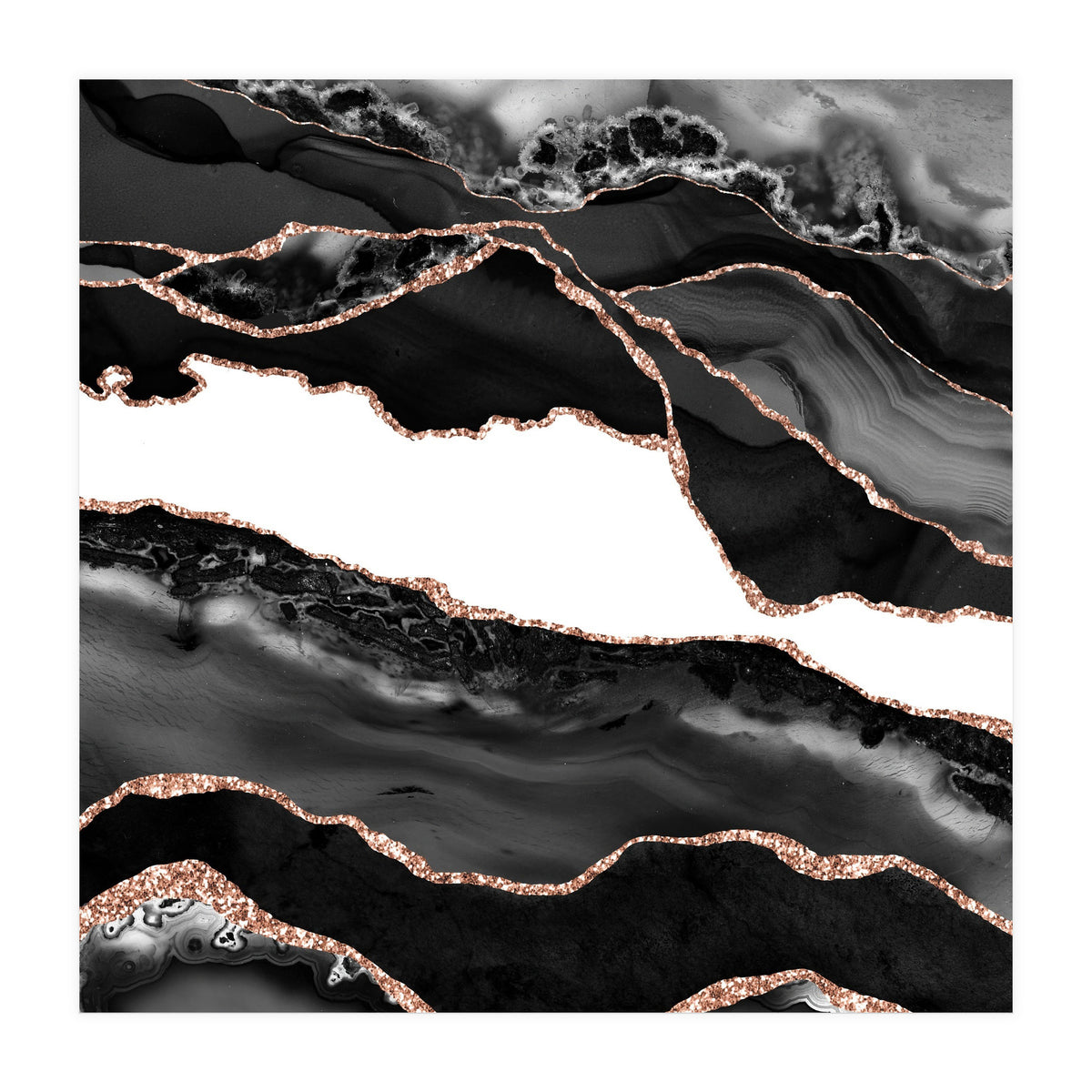 Black & Rose Gold Agate Texture 06  (Print Only)