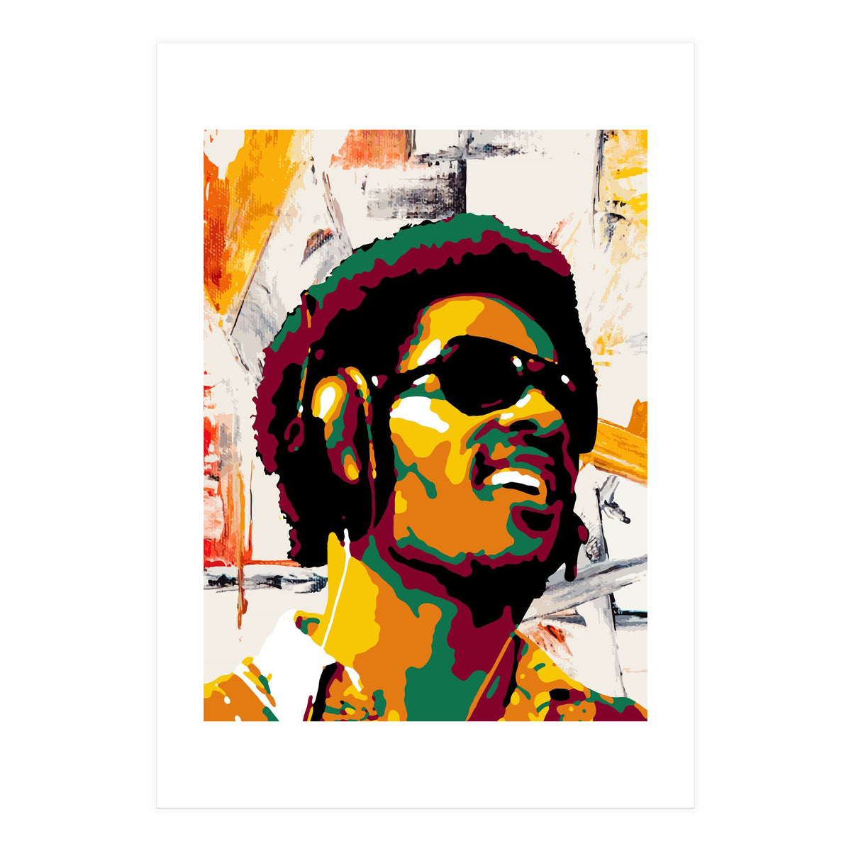 Stevie Wonder Colorful Abstract Retro Art (Print Only)