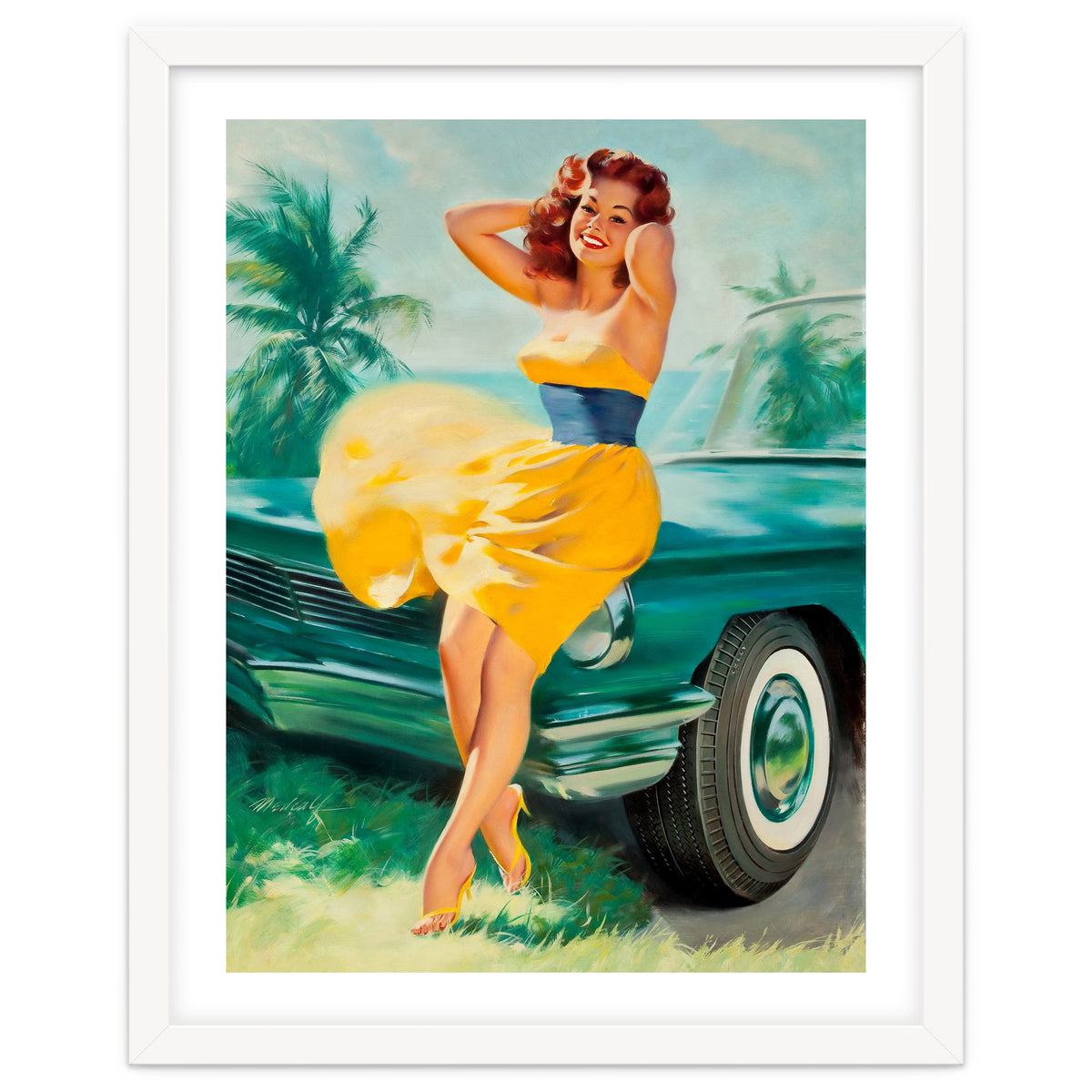 Pinup Girl Posing In Front Of The Car