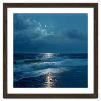 Moonlit Shoreline with Crashing Surf
