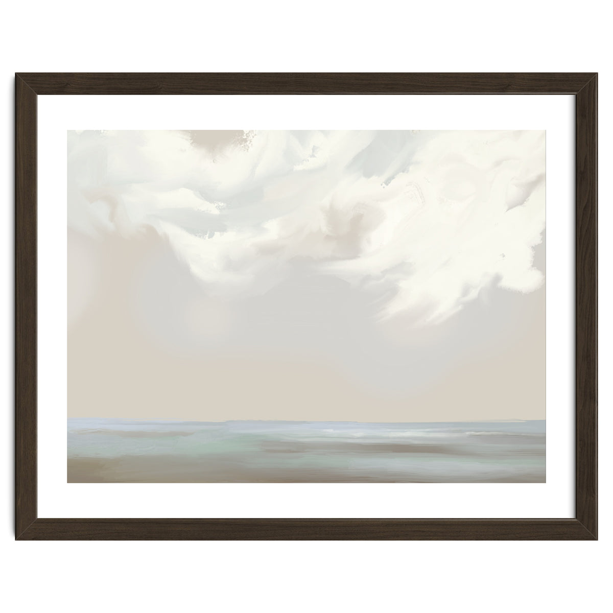 Abstract muted sea and clouds oil painting