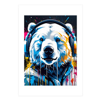 Polar Bear In Headphones, Graffiti (Print Only)