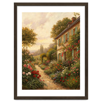 Idyllic Sunlit Cottage Garden Oil Painting