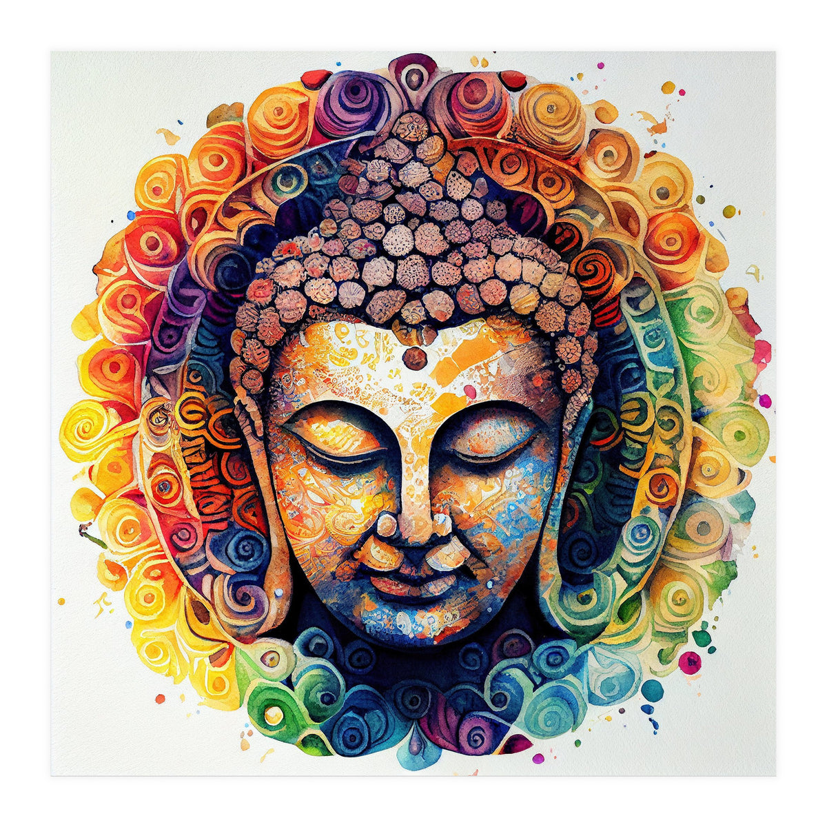 Rainbow Mandala Buddha Portrait (Print Only)