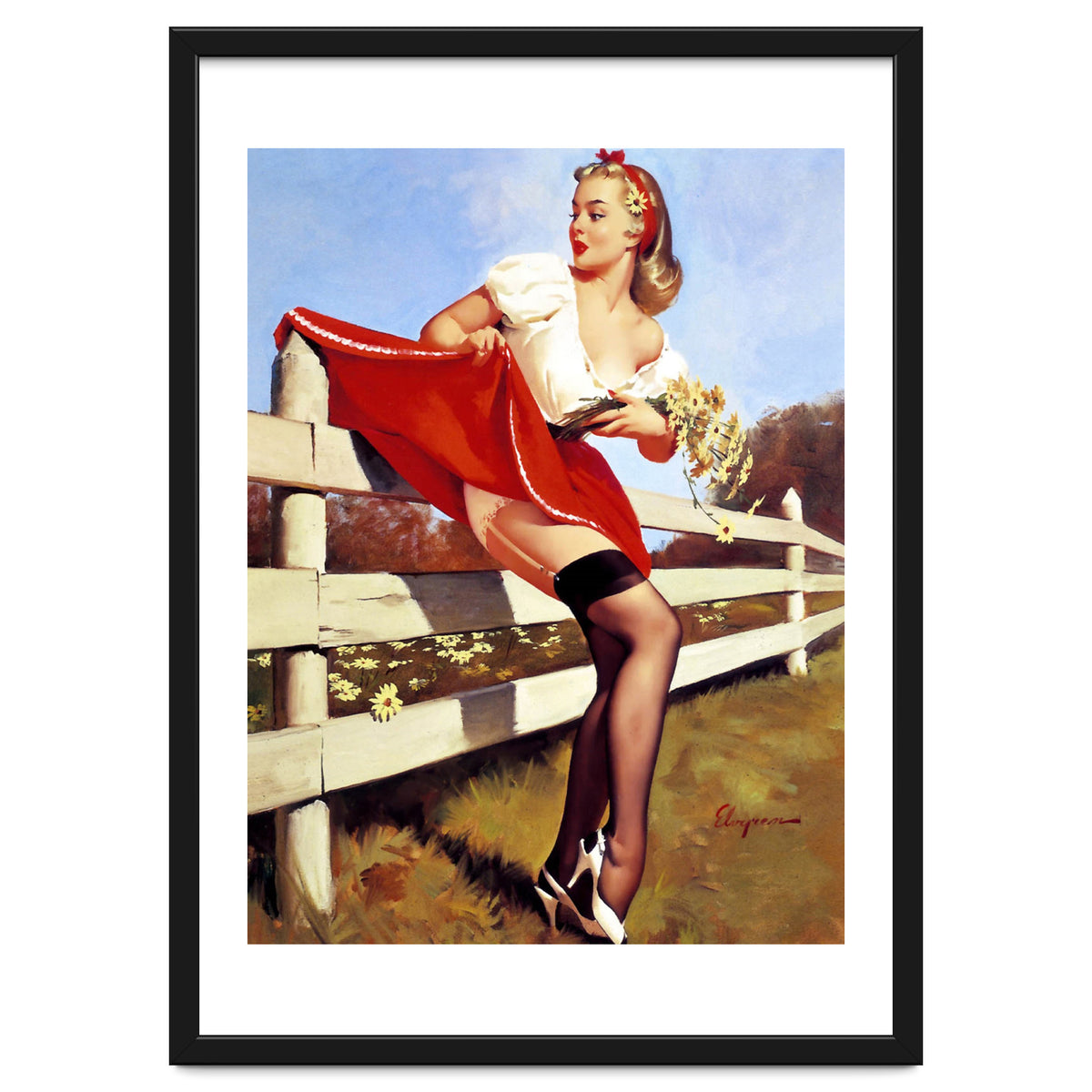 Pinup Girl Stacked On The Farm Fance