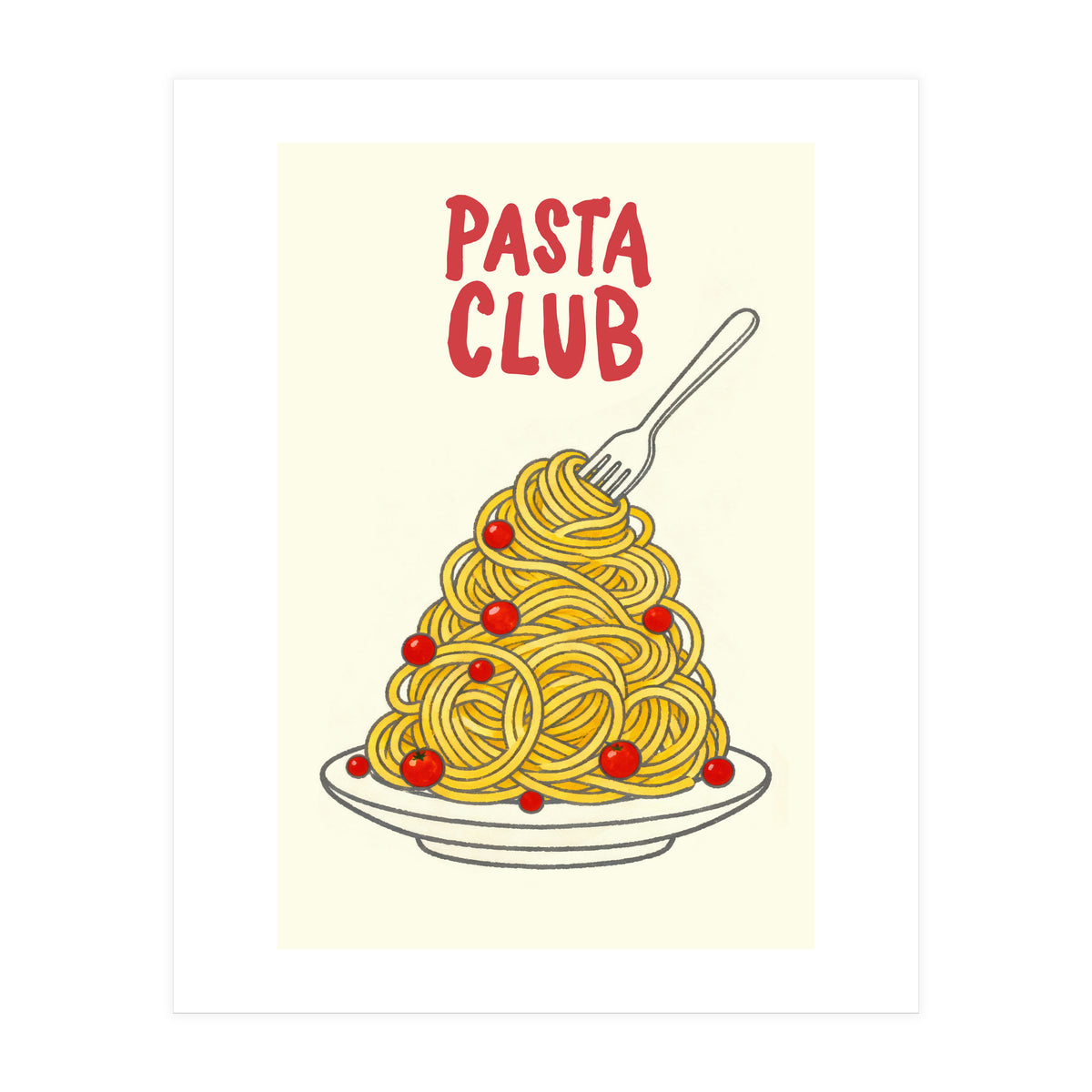Pasta Club Illustration, Spaghetti and Tomatoes Art Print for Kitchen Wall Decor (Print Only)