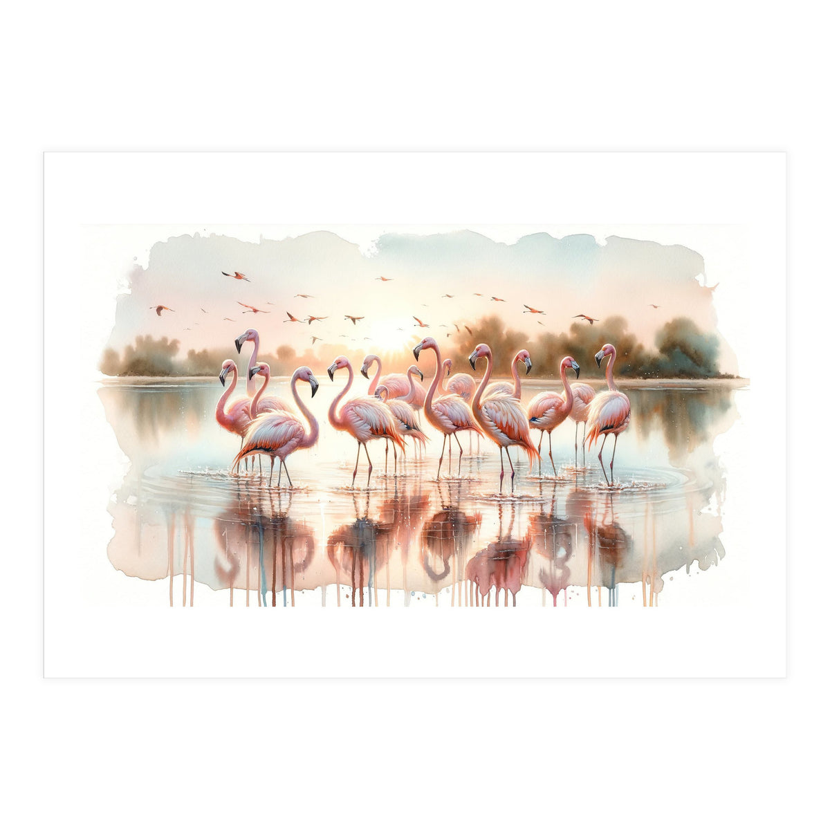 Serene Flamingo Sunrise (Print Only)