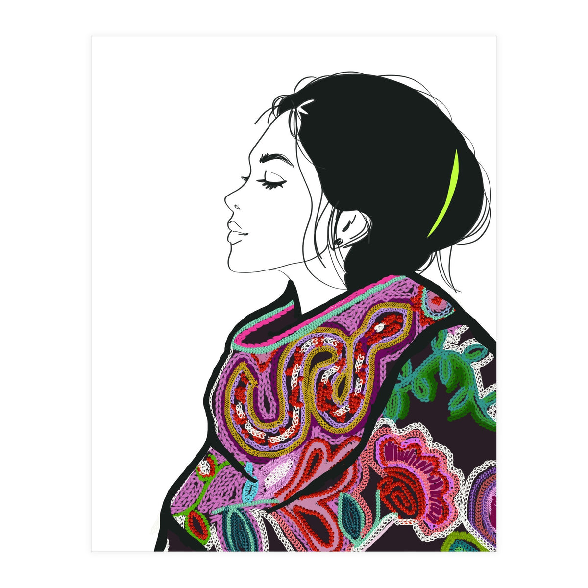 Embroidery Realistic Digital Embroidery Fashion Illustration Art Print Viddy Pop Studio Mood Room (Print Only)