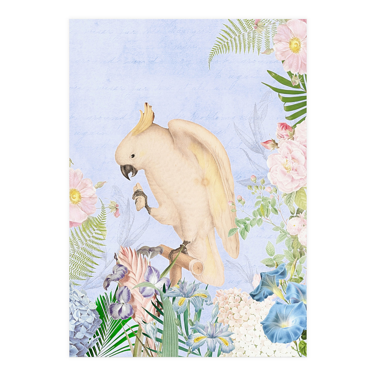 White Cockatoo In Flower Jungle  (Print Only)