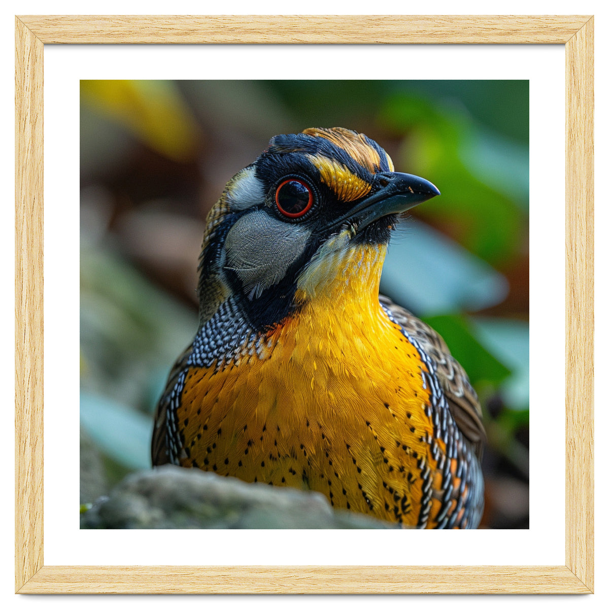 Close-up of a Yellow Bird featuring a Striking Red eye
