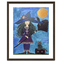 Cassandra, the Little Witch, with Merlin, the cat, and Circe, the Raven