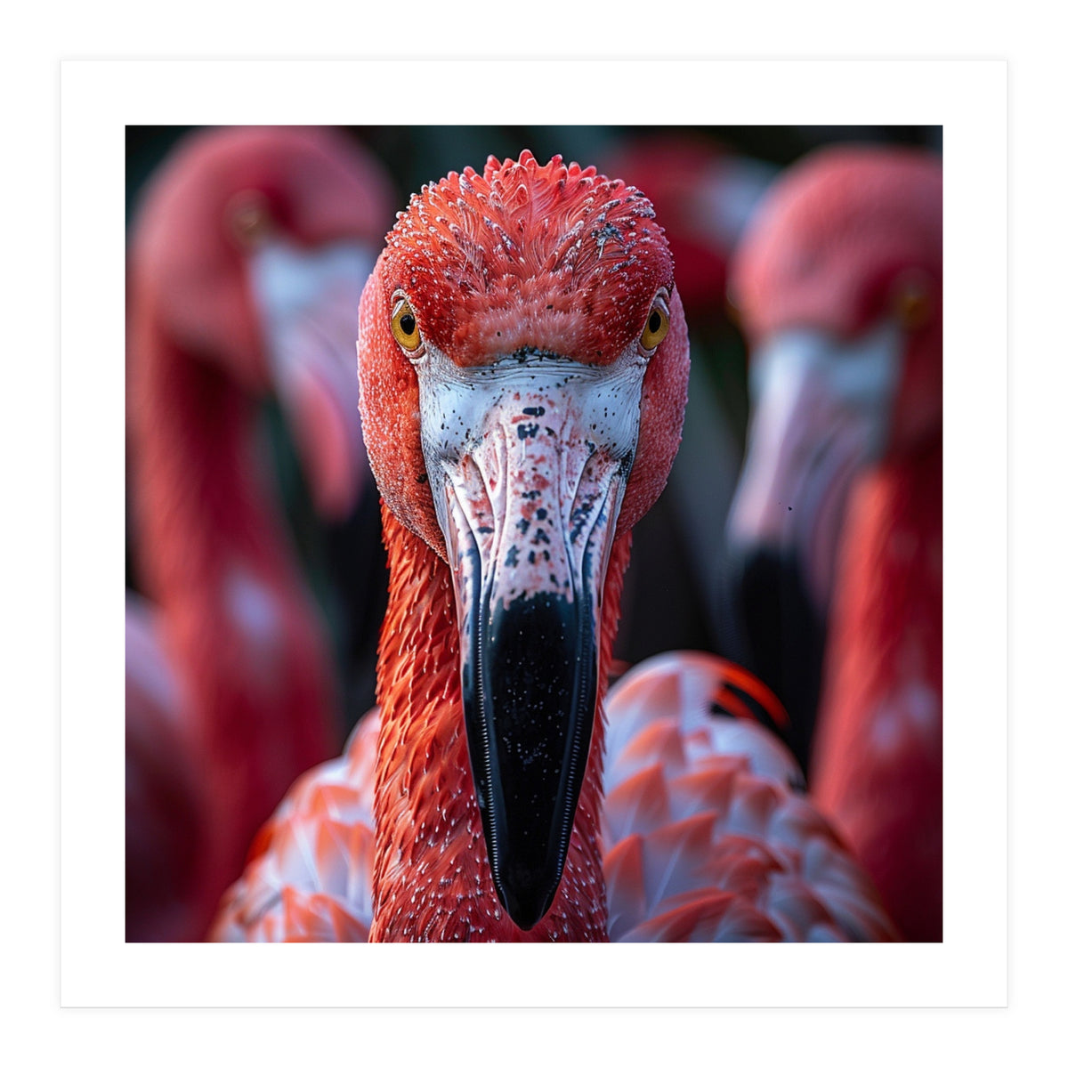 Close Up Of A Flamingo Bird Face, Pink Feathers (Print Only)