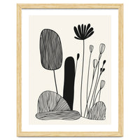 Abstract Black And White Botanical Illustration With Organic Shapes