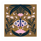 Pink Moth with Flowers on a brown background (Print Only) thumbnail