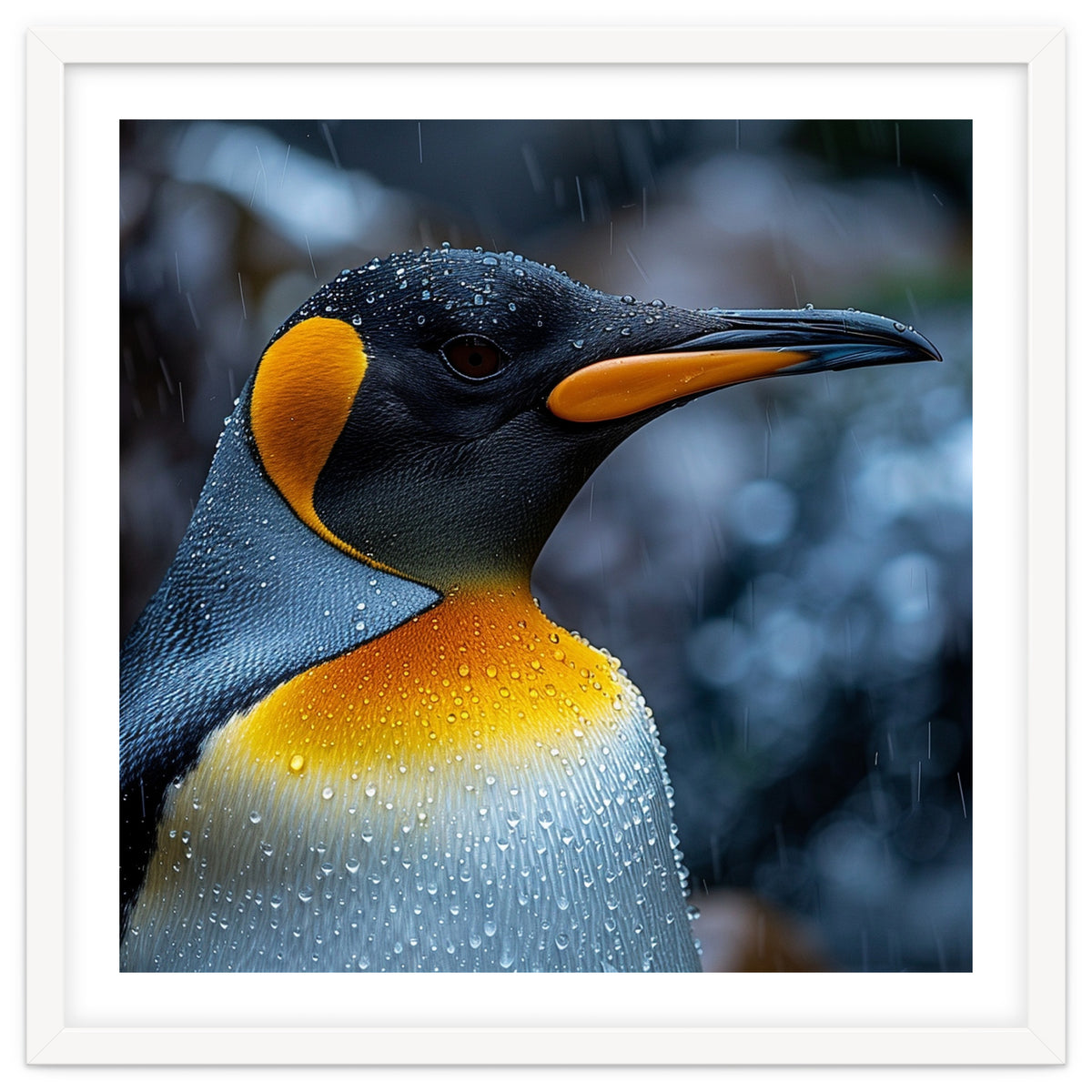 Close Up Of King Penguin In The Rain