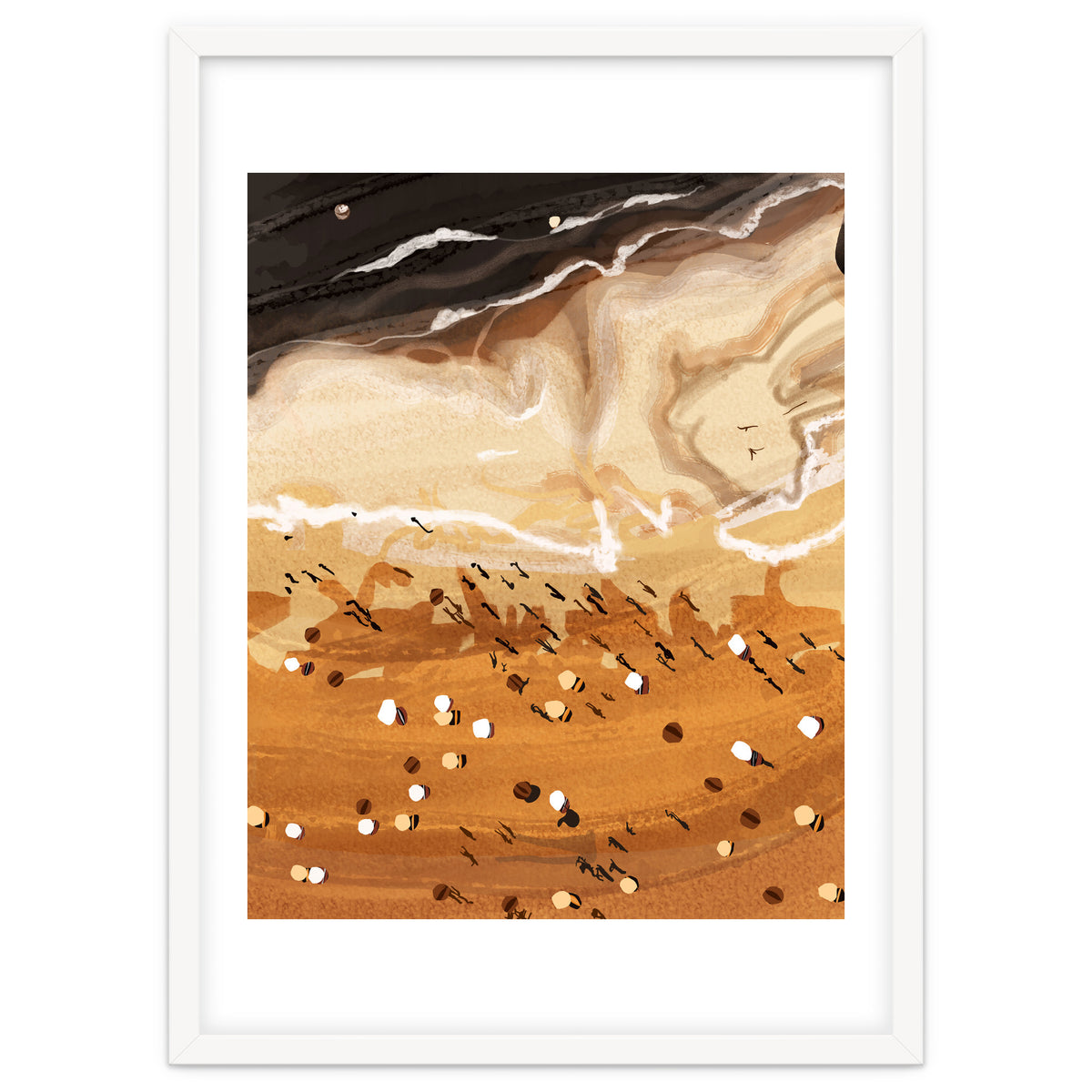 Coffee Beach, Ocean Sea Beachy Tropical Summer, Travel Painting Nature Landscape Waves People Sand