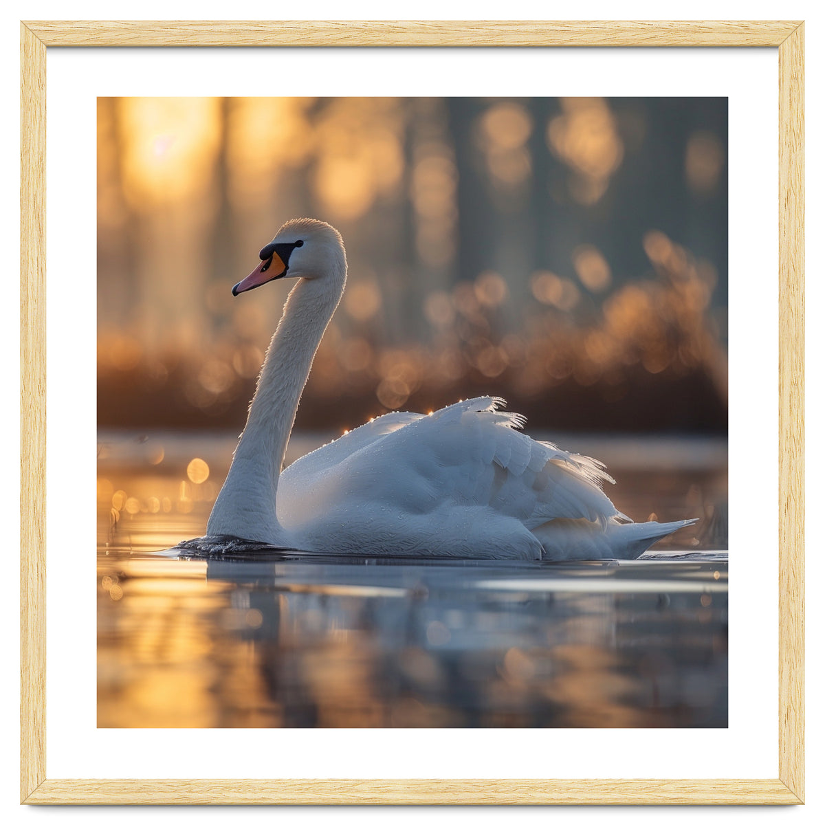 Majestic Swan Gliding On Water At Sunset