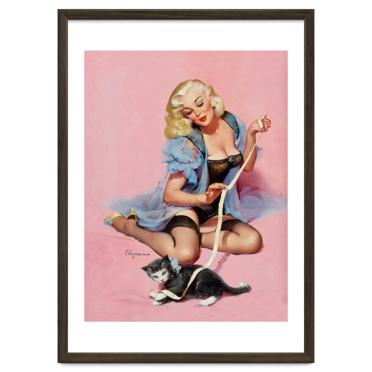 Sexy Pinup Girl Playing With Her Cat