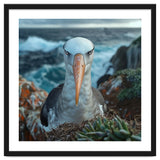 Black Browed Albatross Perched On Nest Near Ocean thumbnail