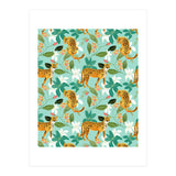 Cheetah Jungle, Wildlife Nature Wild Cats Tigers Leopard Botanical Animals Mint Quirky Illustration (Print Only) thumbnail