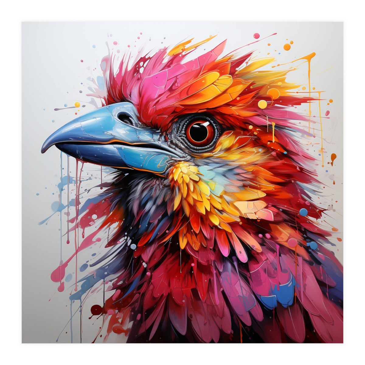 Vibrant Abstract Bird Portrait Watercolor Splash (Print Only)