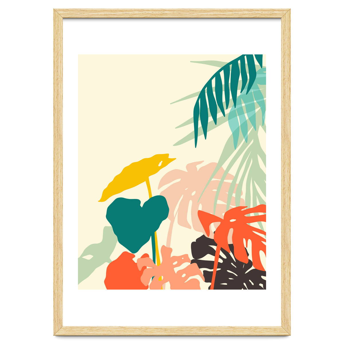 Tropical Nature, Botanical Pastel Jungle Plants Illustration, Minimal Bohemian Palm Monstera Forest