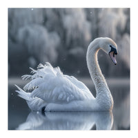 Majestic White Swan Gracefully Floating On Water (Print Only)
