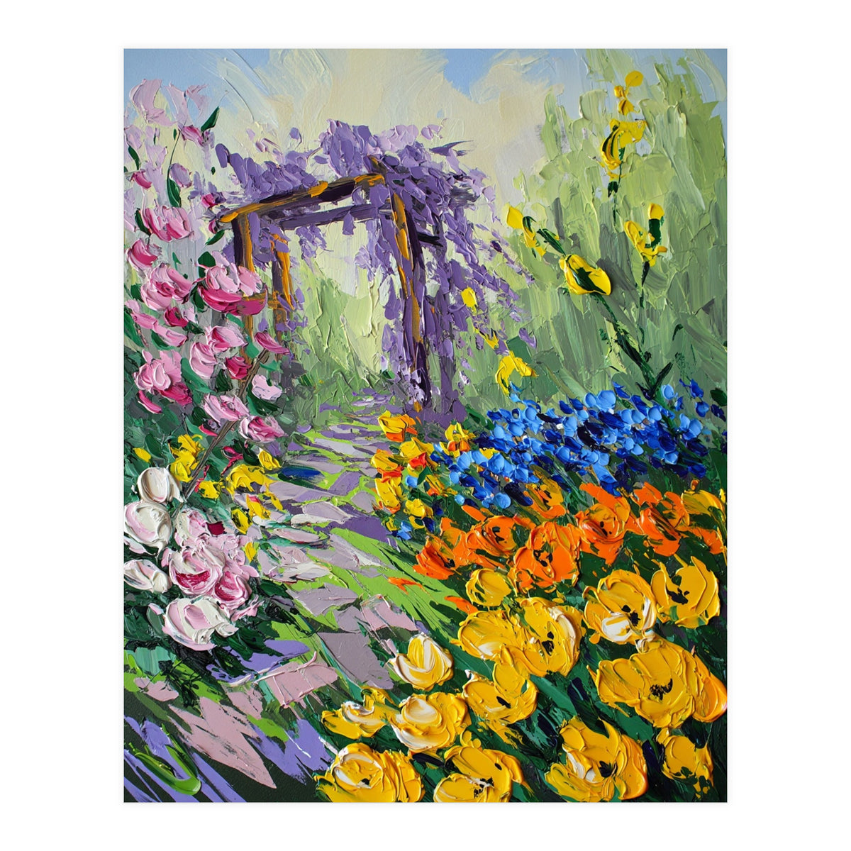 Sun-Drenched Garden Pergola Oil Painting (Print Only)