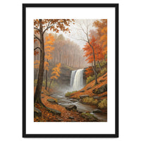 Serene Autumn Waterfall in Misty Forest
