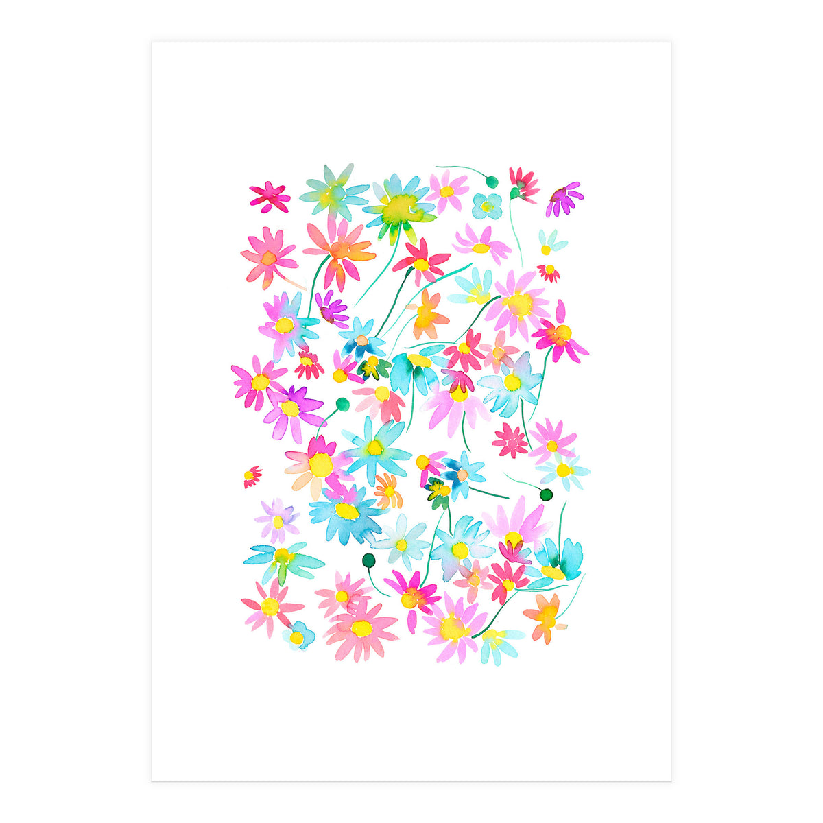 Daisies Spring Floral Pastel Watercolor (Print Only)
