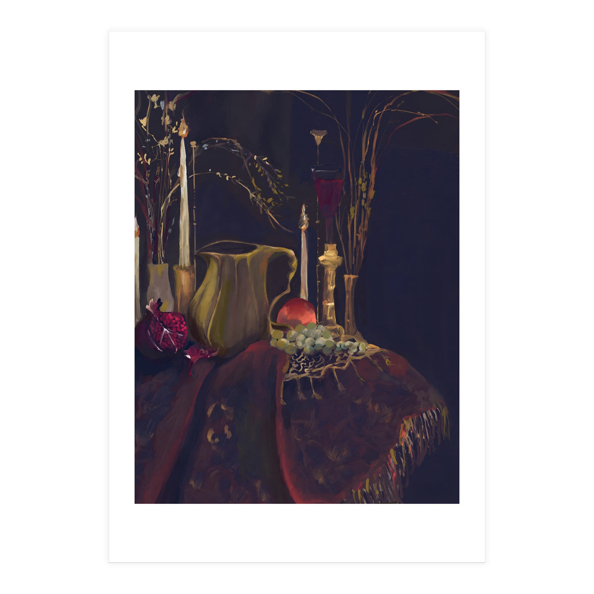 Dark Baroque Table still life moody still life oils (Print Only)