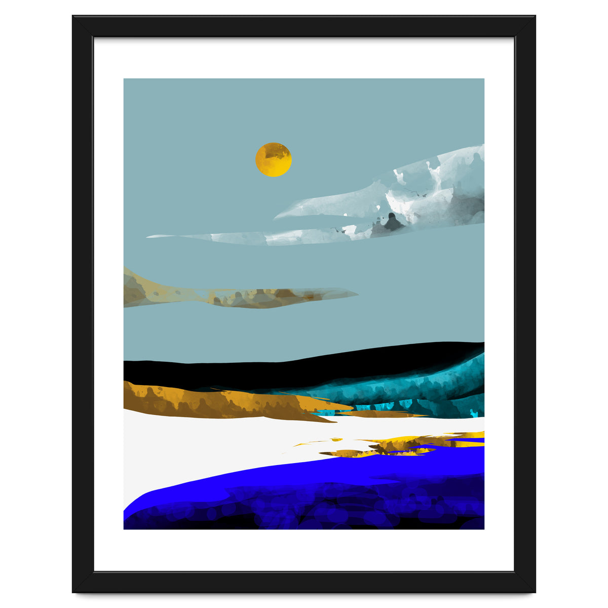 Duality & Intention, Abstract Nature Landscape Adventure Painting, Travel Mountains Sun Sky Scandinavian Clouds