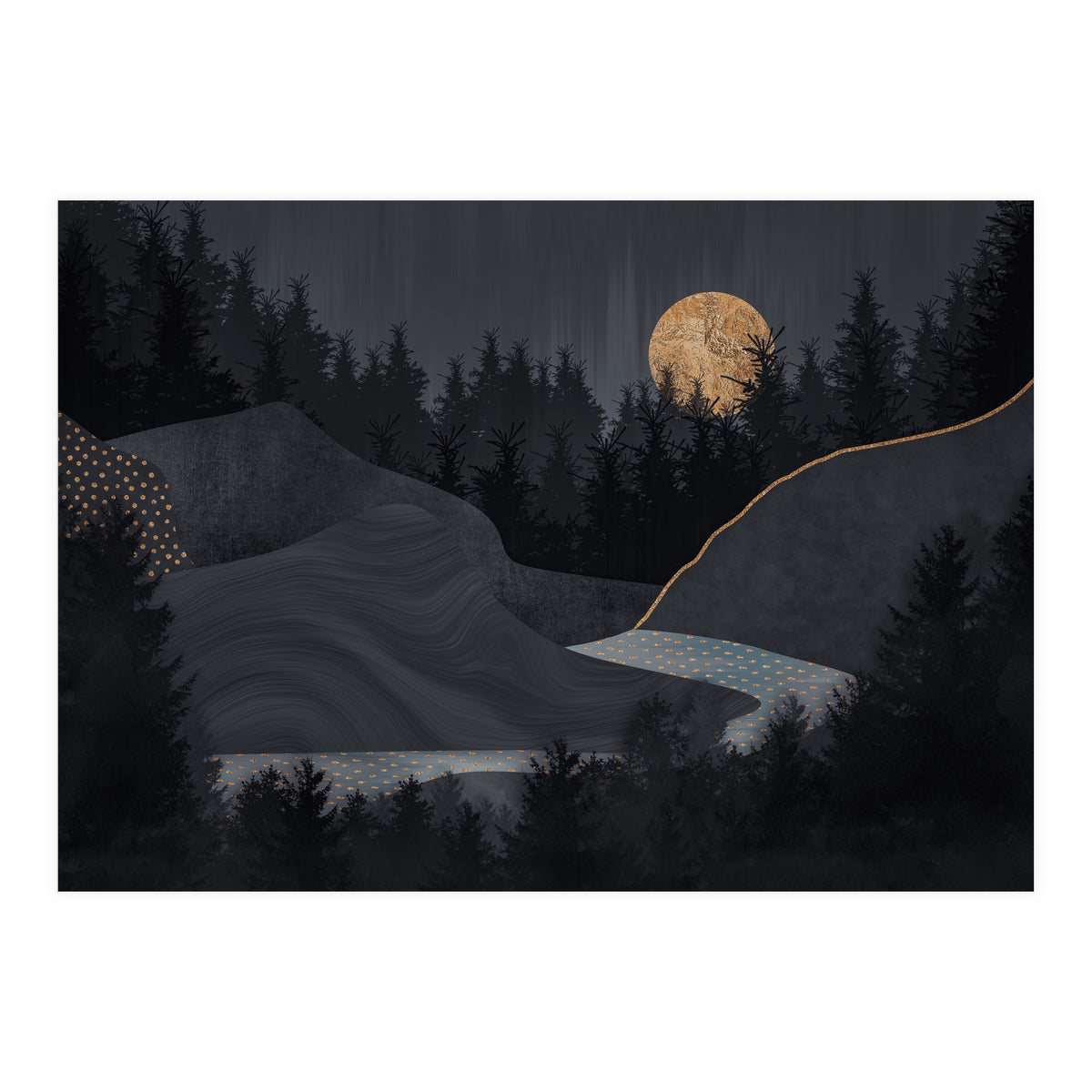 Abstract Landscape Midnight Moon (Print Only)