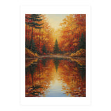 Golden Autumn Reflection: Impasto Forest Landscape (Print Only) thumbnail