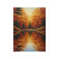 Golden Autumn Reflection: Impasto Forest Landscape (Print Only)