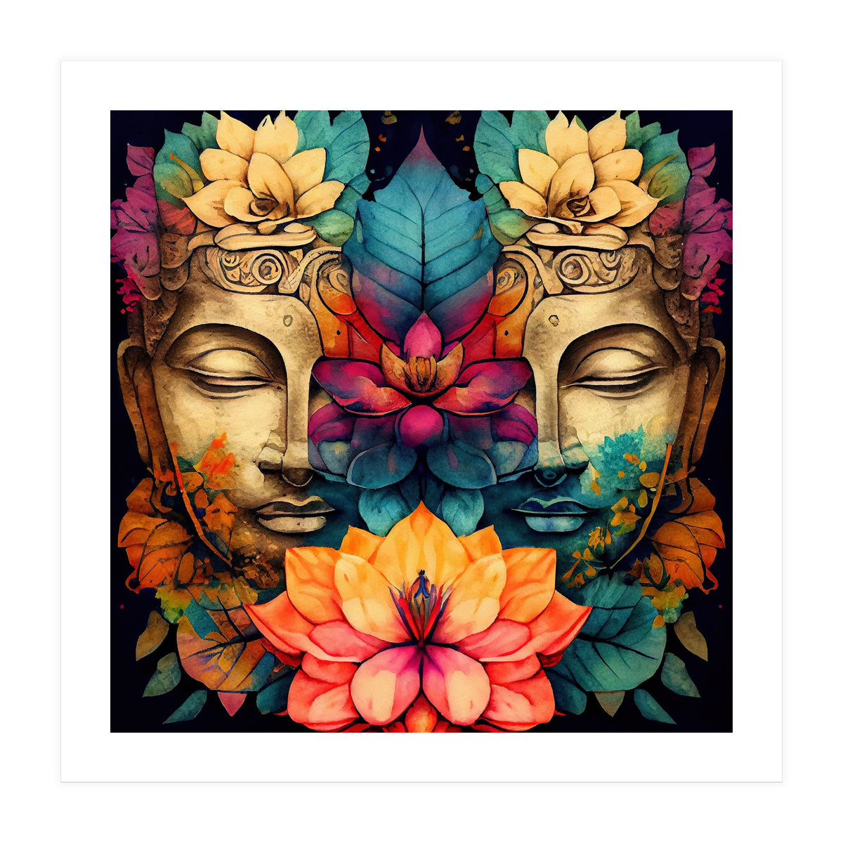 Twin Lotus Buddha Portrait (Print Only)